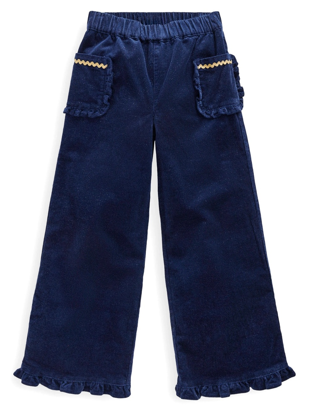 Mini Boden Metallic Accent Navy Gold Corduroy Pants Pull On Wide Leg Size 4-5 Y